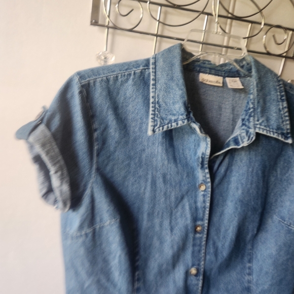 Vintage 90's denim fitted button up, short sleeve button strap - Picture 3 of 5
